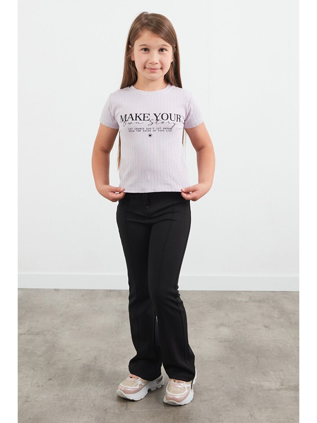 Lila Make Your Own Story Baskılı Kız Çocuk Penye Tişört-3