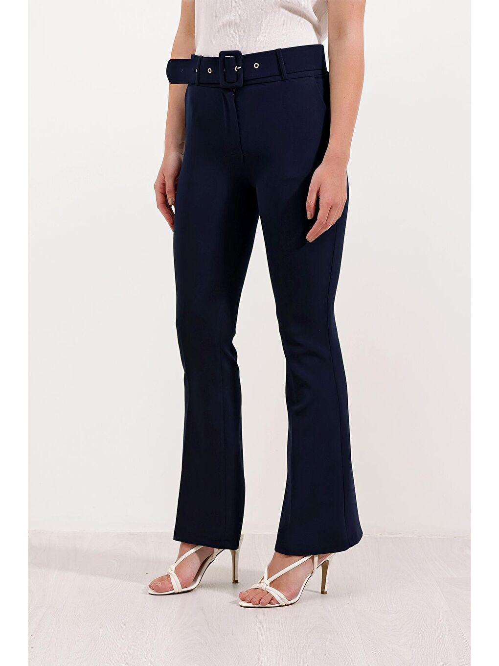 6649 İspanyol Paça Kemerli Pantolon - Lacivert-1