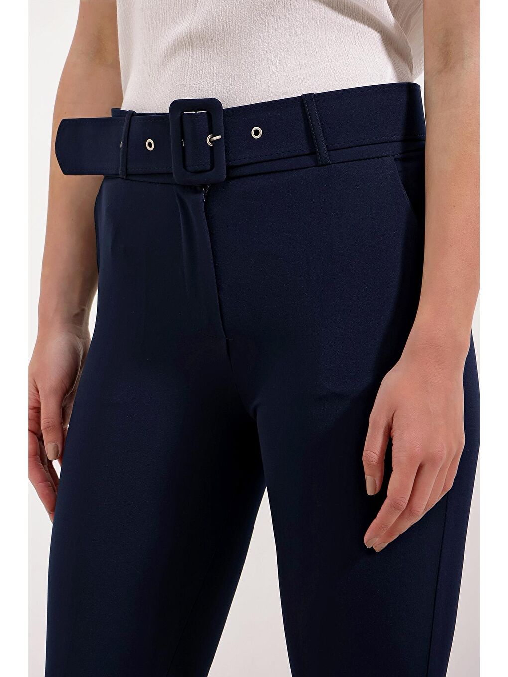 6649 İspanyol Paça Kemerli Pantolon - Lacivert-2