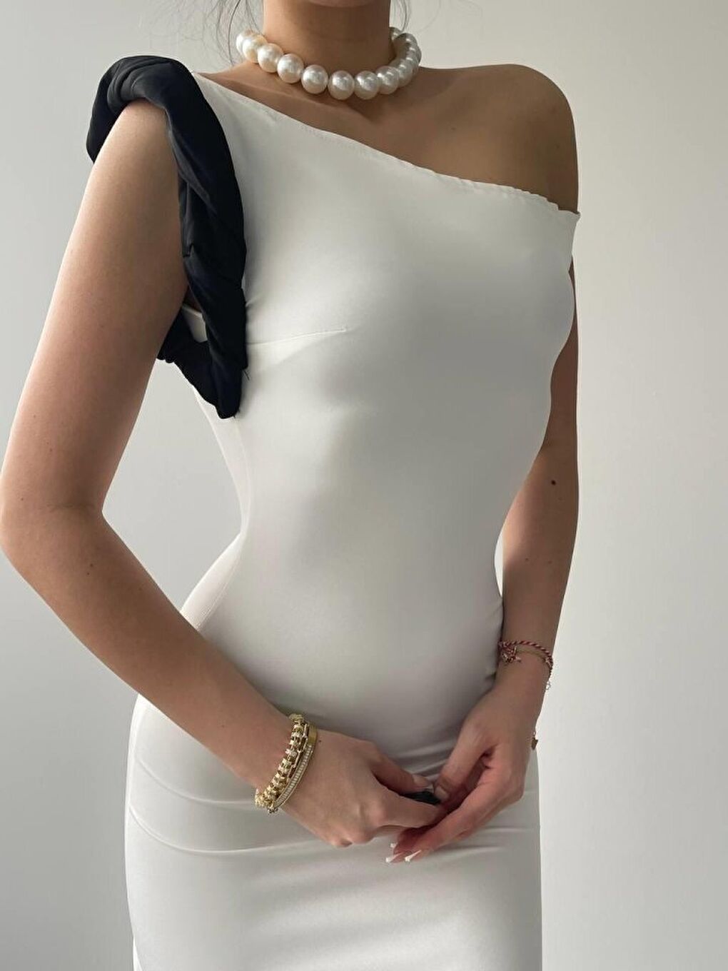 Ekru Jovani Omuz Detaylı Elbise-3