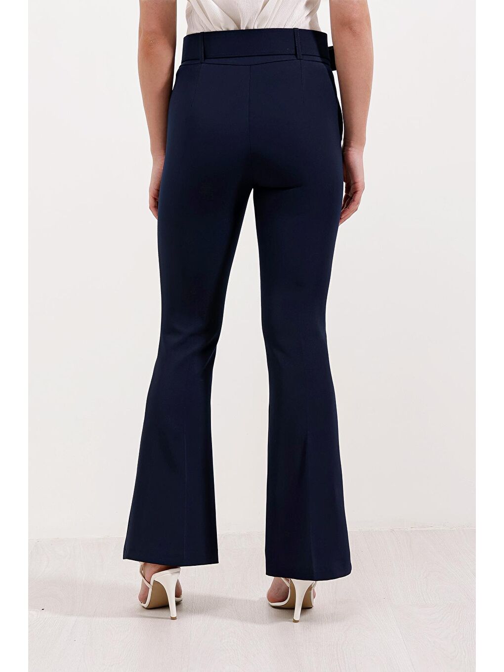 6649 İspanyol Paça Kemerli Pantolon - Lacivert-3