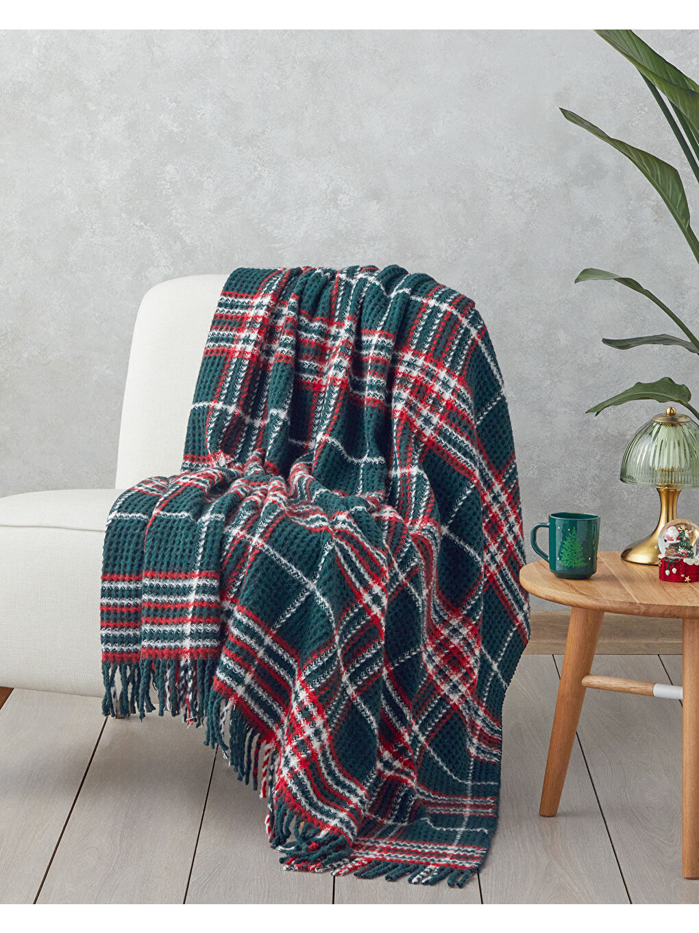 Magie Koltuk Şalı 130x170 cm Yeşil – Kırmızı-1