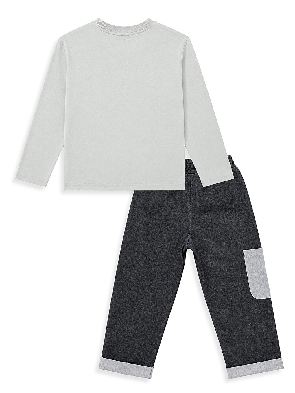 Gri Erkek Çocuk Takım Kaplan Baskılı %100 Pamuk T-shirt - Denim Kargo Pantolon (3-8 Yaş)-4