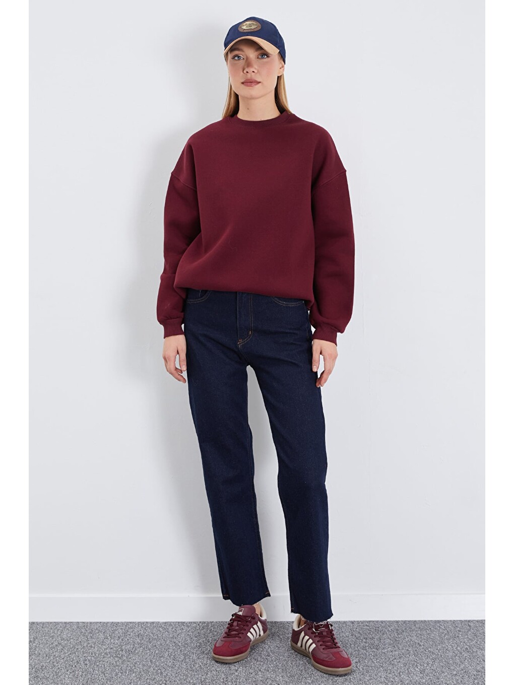 Mürdüm 3 İplik Basic Bisiklet Yaka Oversize Sweatshirt-4