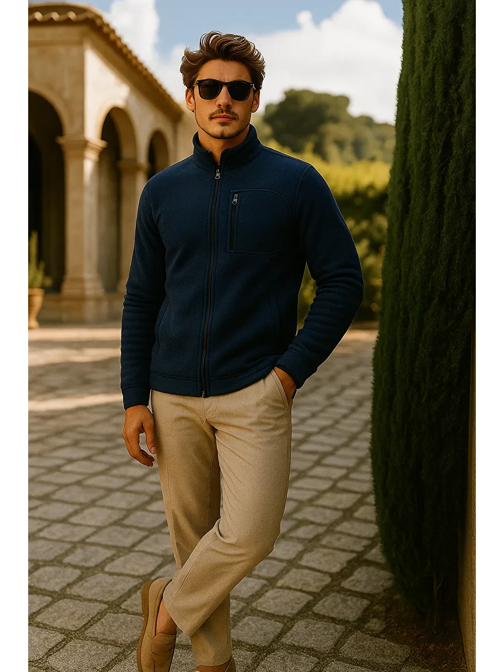 Erkek Kalın Fermuarlı Kışlık Cepli Lacivert Polar Ceket-3