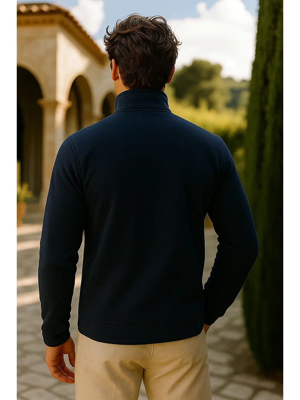 Erkek Kalın Fermuarlı Kışlık Cepli Lacivert Polar Ceket-4