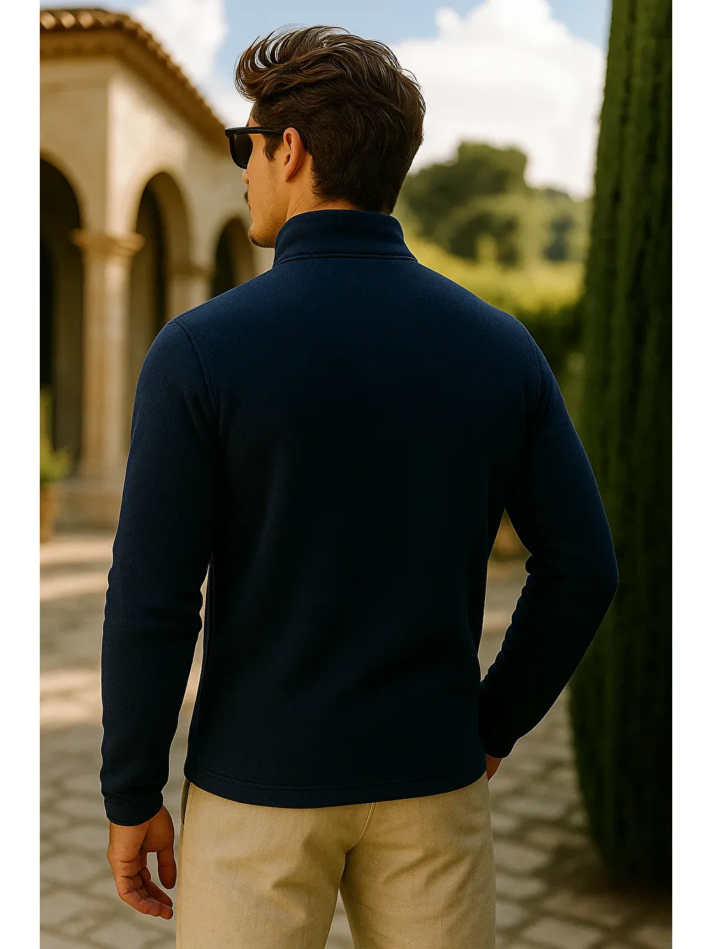 Erkek Kalın Fermuarlı Kışlık Cepli Lacivert Polar Ceket-5