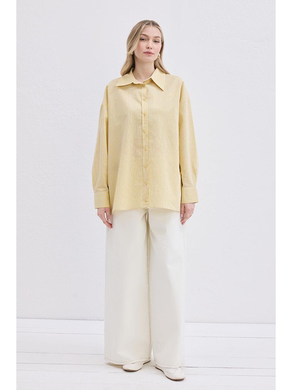 Belle Çizgili Gömlek Sarı-1