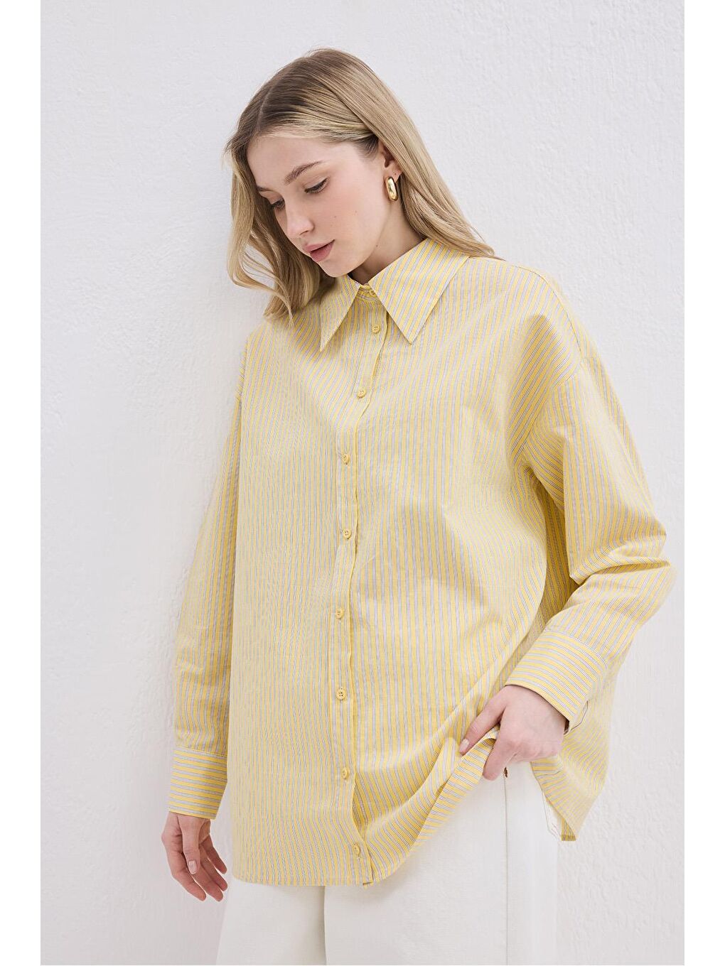 Belle Çizgili Gömlek Sarı-2