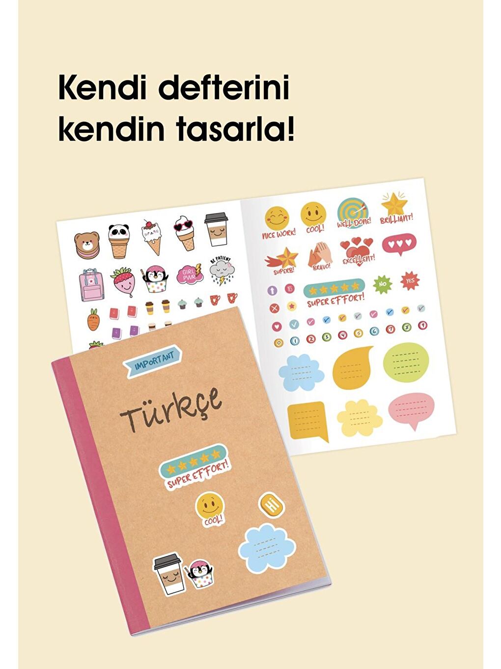 Çizgili Stickerli Kraft Kapak Defter Kırmızı 18,5*26 50 Yp.-3