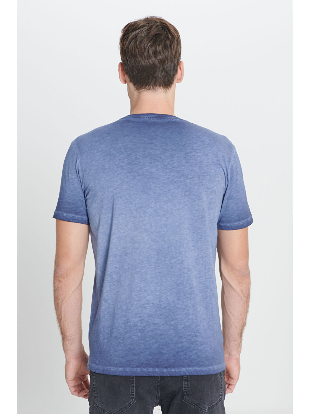 Erkek İndigo Standart Fit Normal Kesim %100 Pamuk Flamlı Bisiklet Yaka Tişört-4