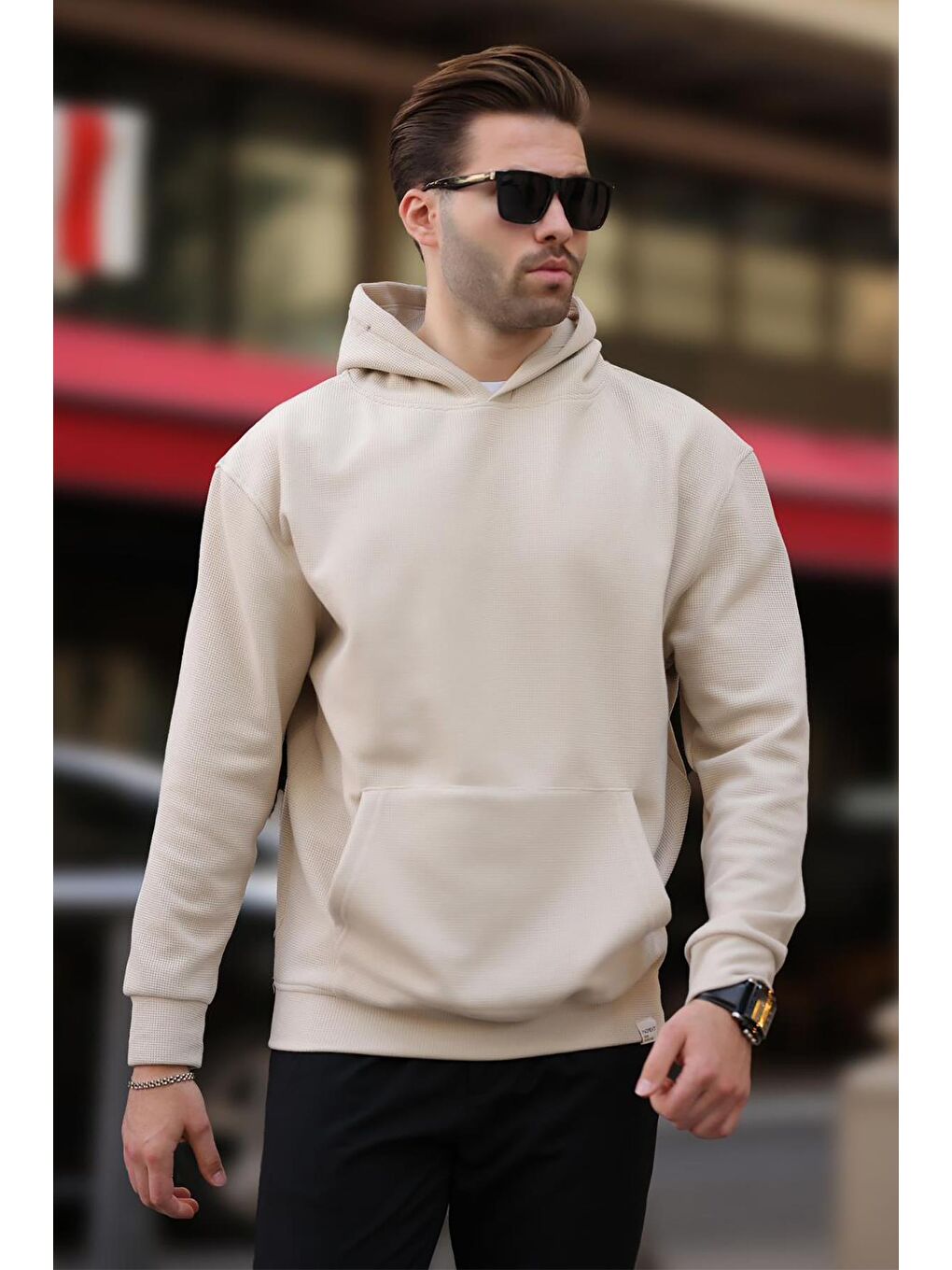 Madmext Bej Kapüşonlu Cep Detaylı Sweatshirt Hoodie - 1