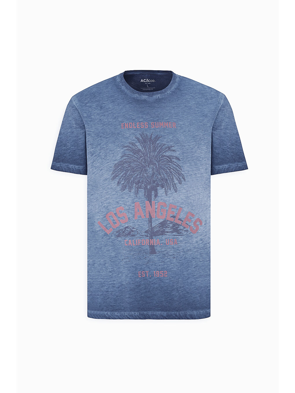 Erkek İndigo Standart Fit Normal Kesim %100 Pamuk Flamlı Bisiklet Yaka Tişört-5