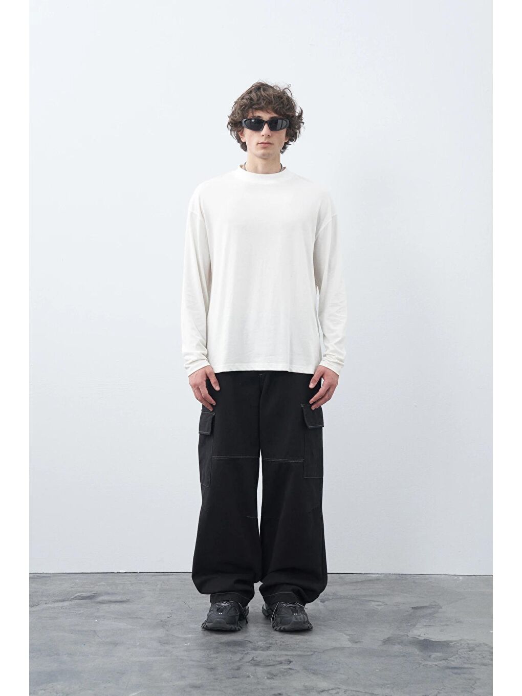 Siyah Oversize Gabardin Kargo Pantolon