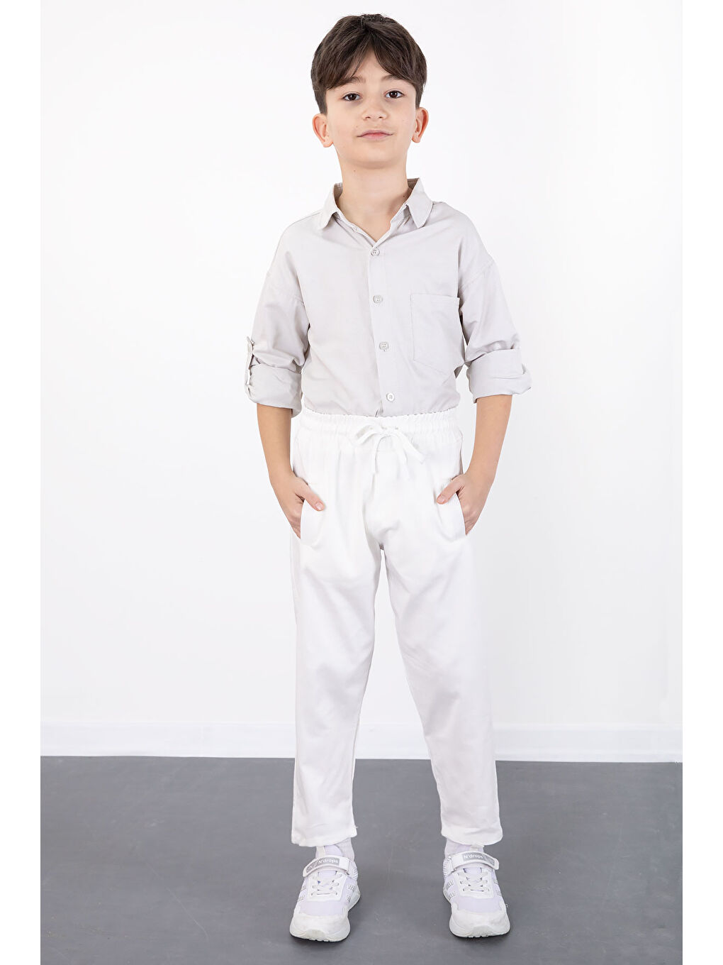 Bej Erkek Çocuk Gömlek Pantolonlu 2'li Takım 20432