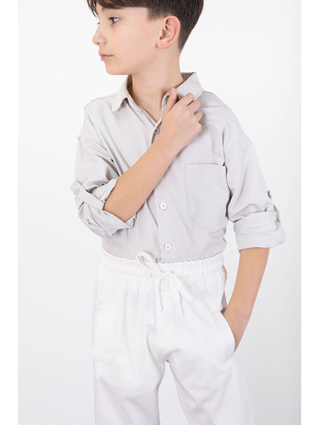 Bej Erkek Çocuk Gömlek Pantolonlu 2'li Takım 20432-1