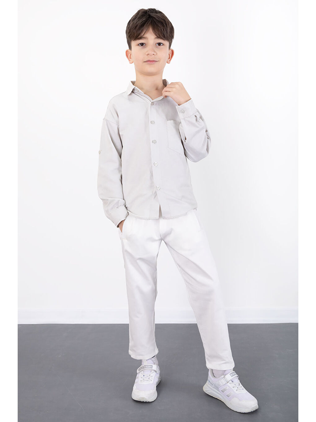 Bej Erkek Çocuk Gömlek Pantolonlu 2'li Takım 20432-2