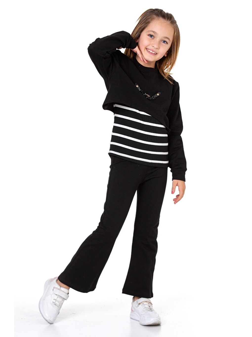 Siyah Kız Çocuk 3'lü Takım (Pantolon+Bluz+Tişört) 12125-1