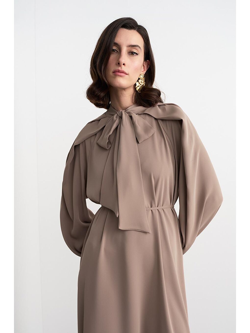 Bej Alien Cupra Uzun Elbise Vizon-1