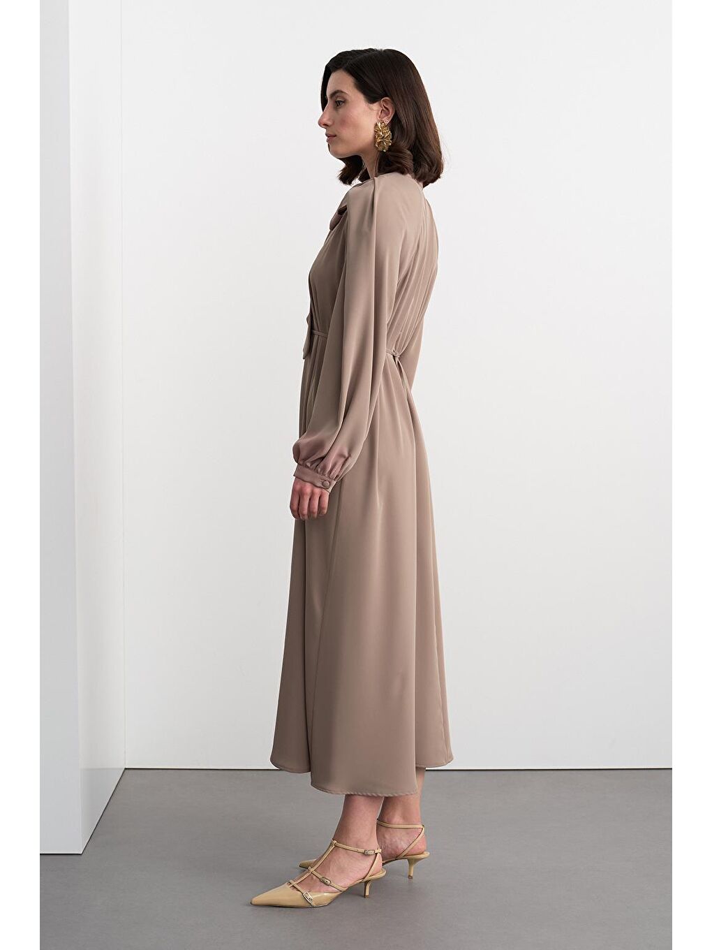 Bej Alien Cupra Uzun Elbise Vizon-4