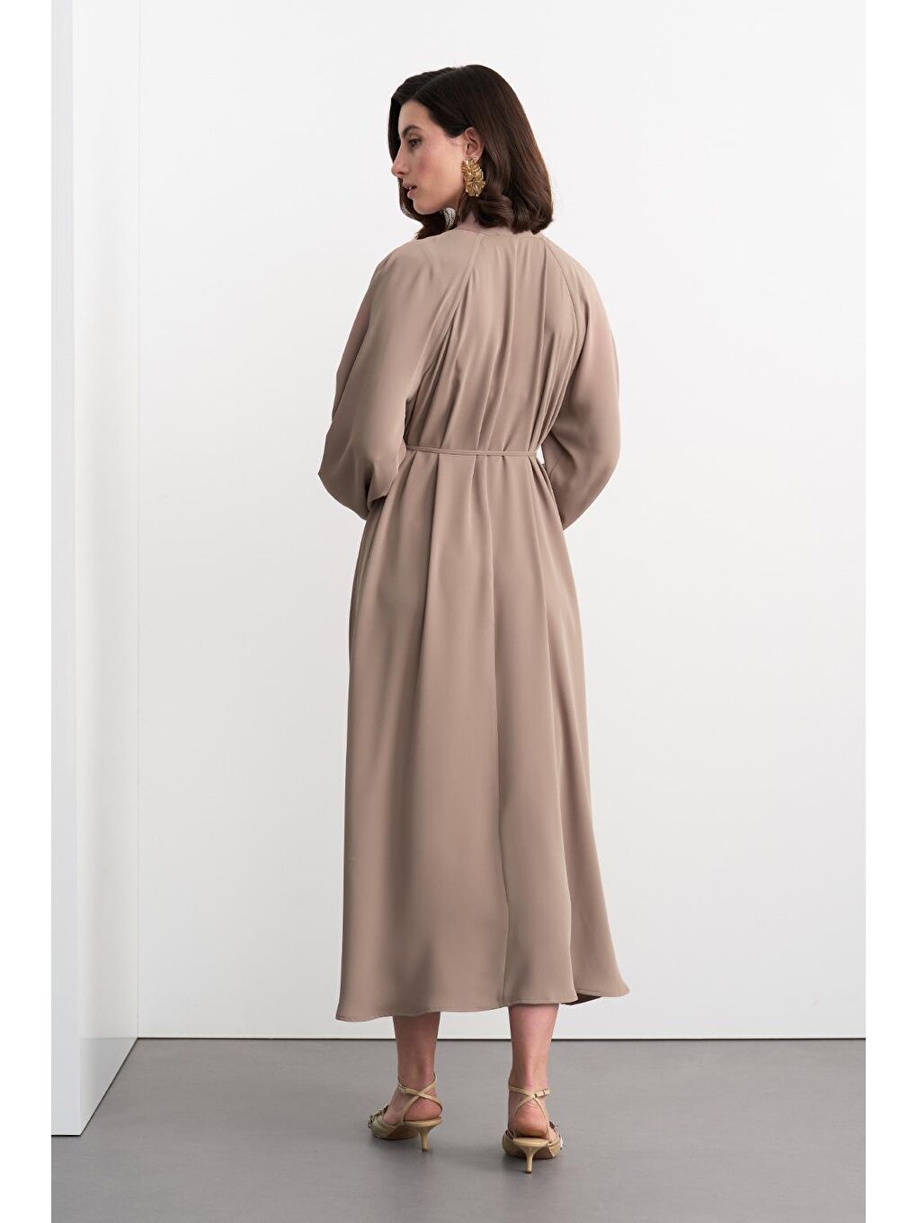 Bej Alien Cupra Uzun Elbise Vizon-5