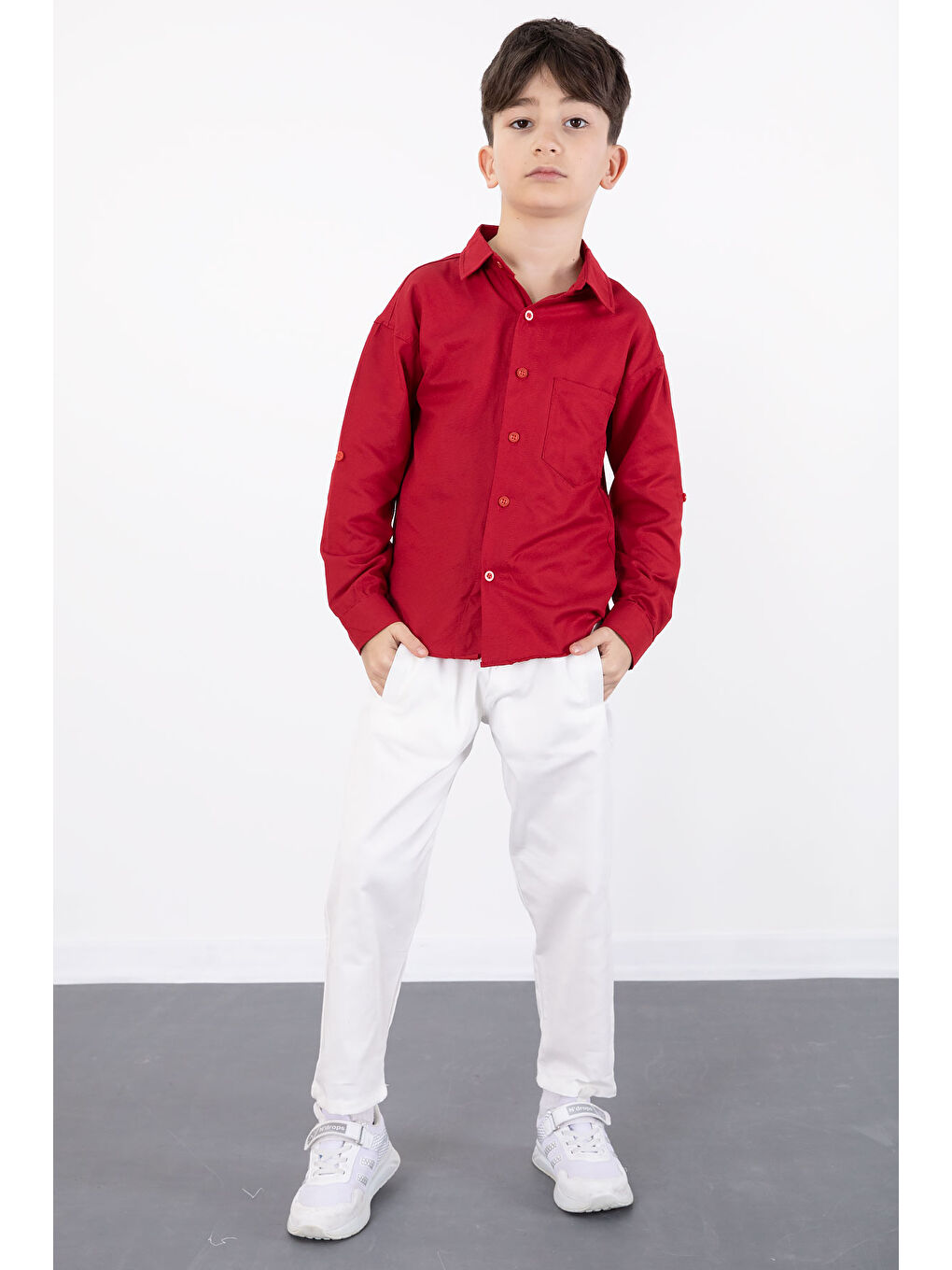 Kırmızı Erkek Çocuk Gömlek Pantolonlu 2'li Takım 20434