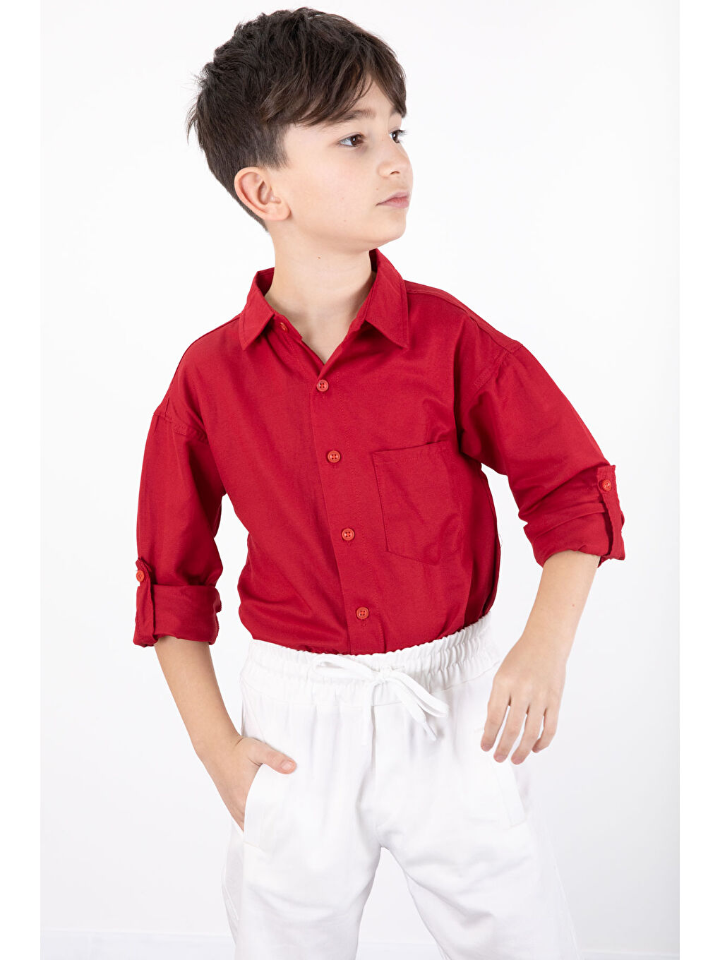 Kırmızı Erkek Çocuk Gömlek Pantolonlu 2'li Takım 20434-1