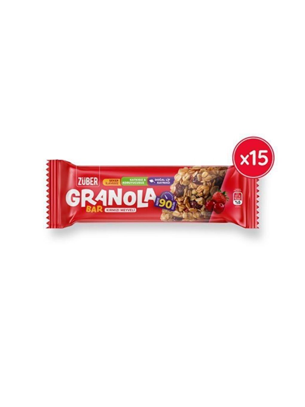 Züber Renksiz Kırmızı Meyveli Granola Bar, 25 G X 15