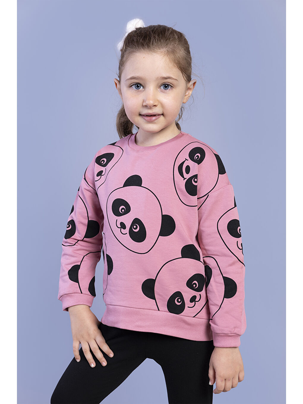 Pembe Kız Çocuk Panda Baskılı Sweatshirt