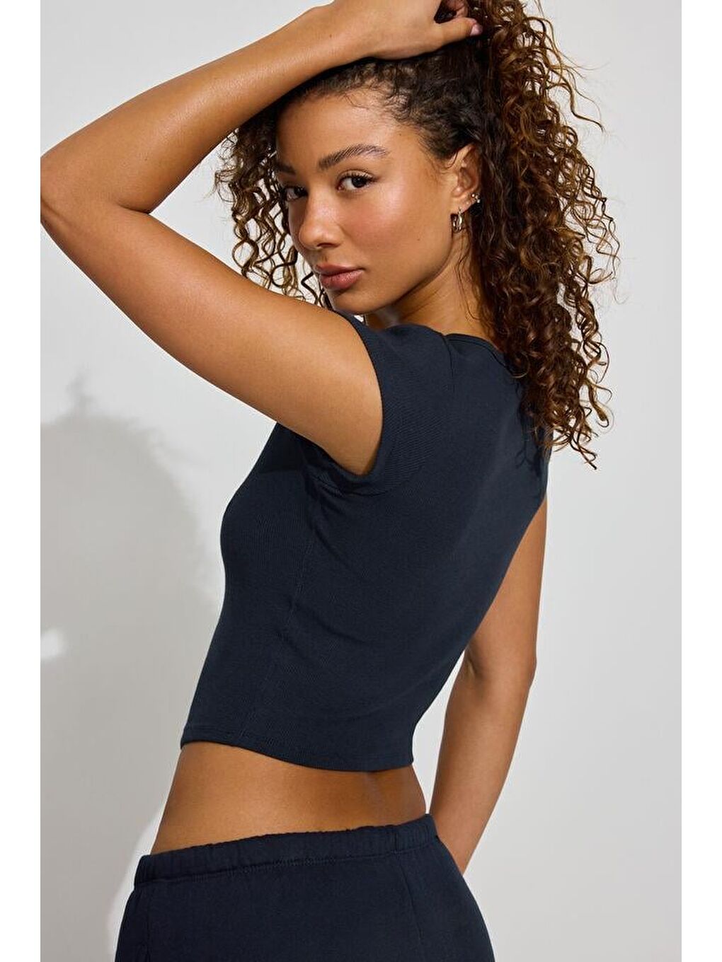 Lacivert Henley Çıt Kapamalı Kadın Tişört Mg2306-2