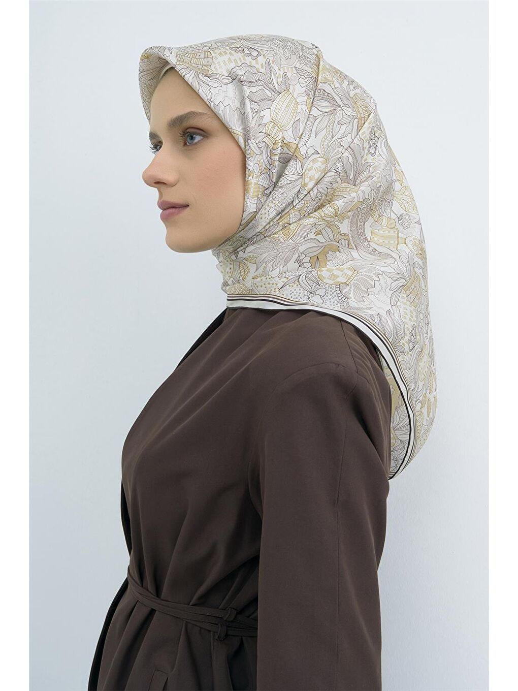 Ekru Saf İpek Twill Eşarp 9508D 54-1