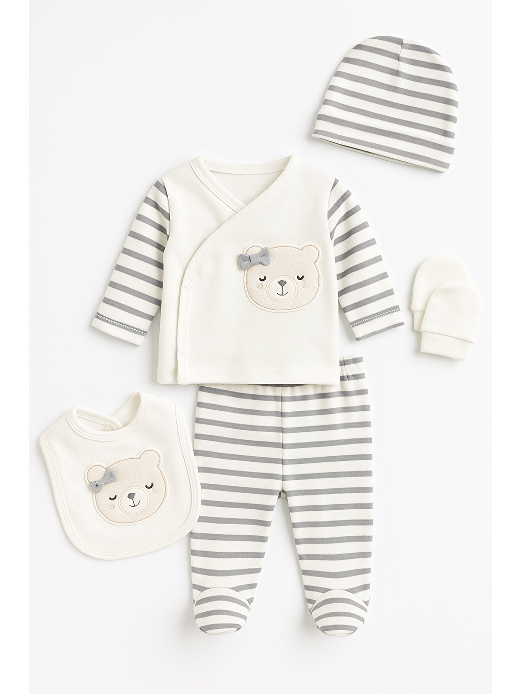 Ekru Kutulu Kız Bebek Ayıcıklı 5li Hastane Çıkış Seti