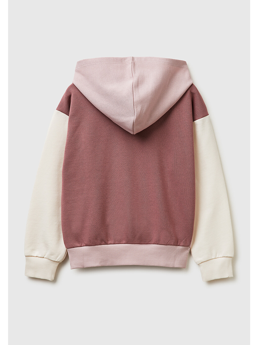 Pembe Kız Çocuk Gül Kurusu Simli Logolu Fermuarlı Cepli Kapüşonlu Yüksek Yaka Sweatshirt-1