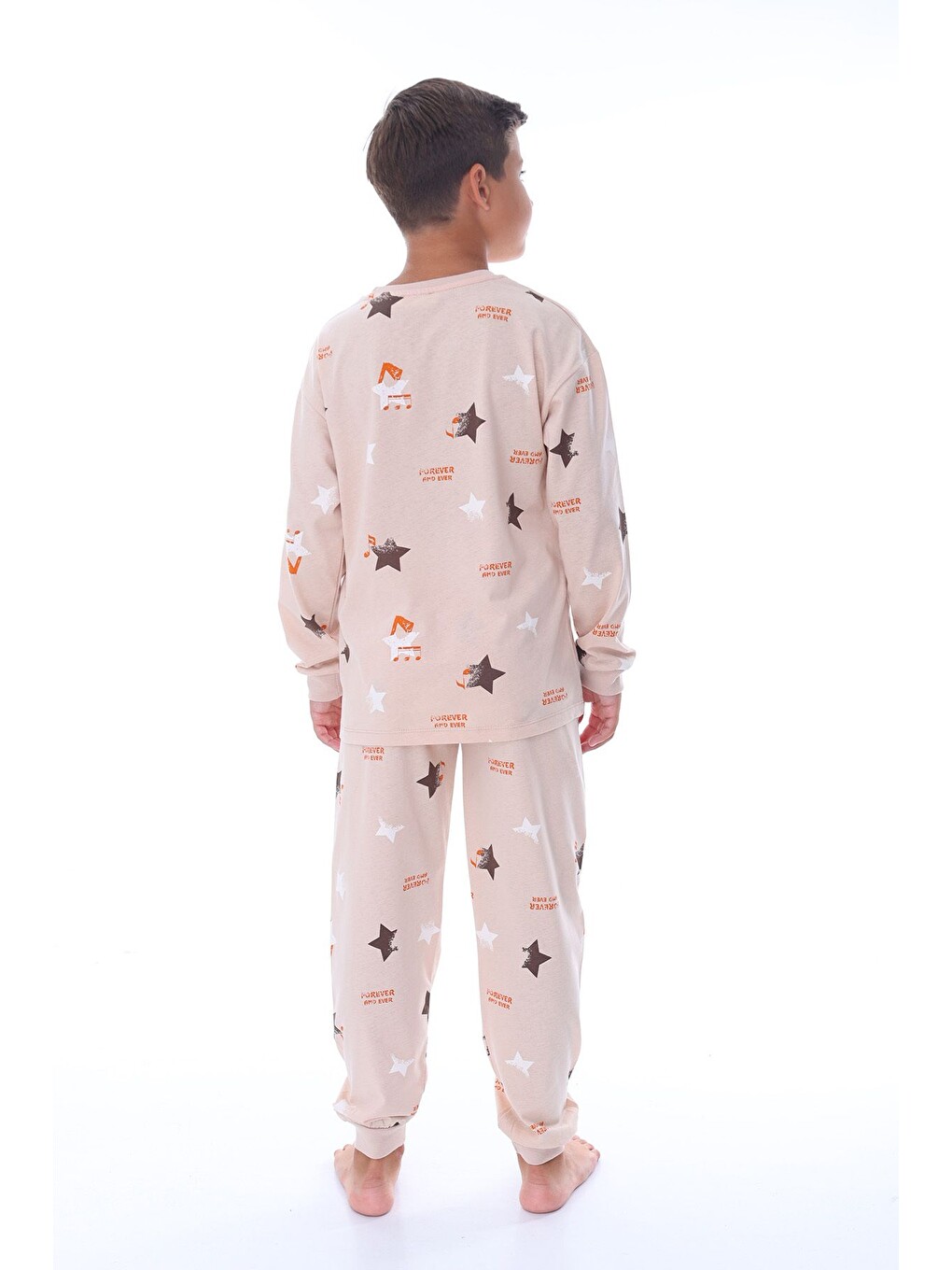 Yıldız Nota Desenli Bej Unisex Pijama Takımı-3