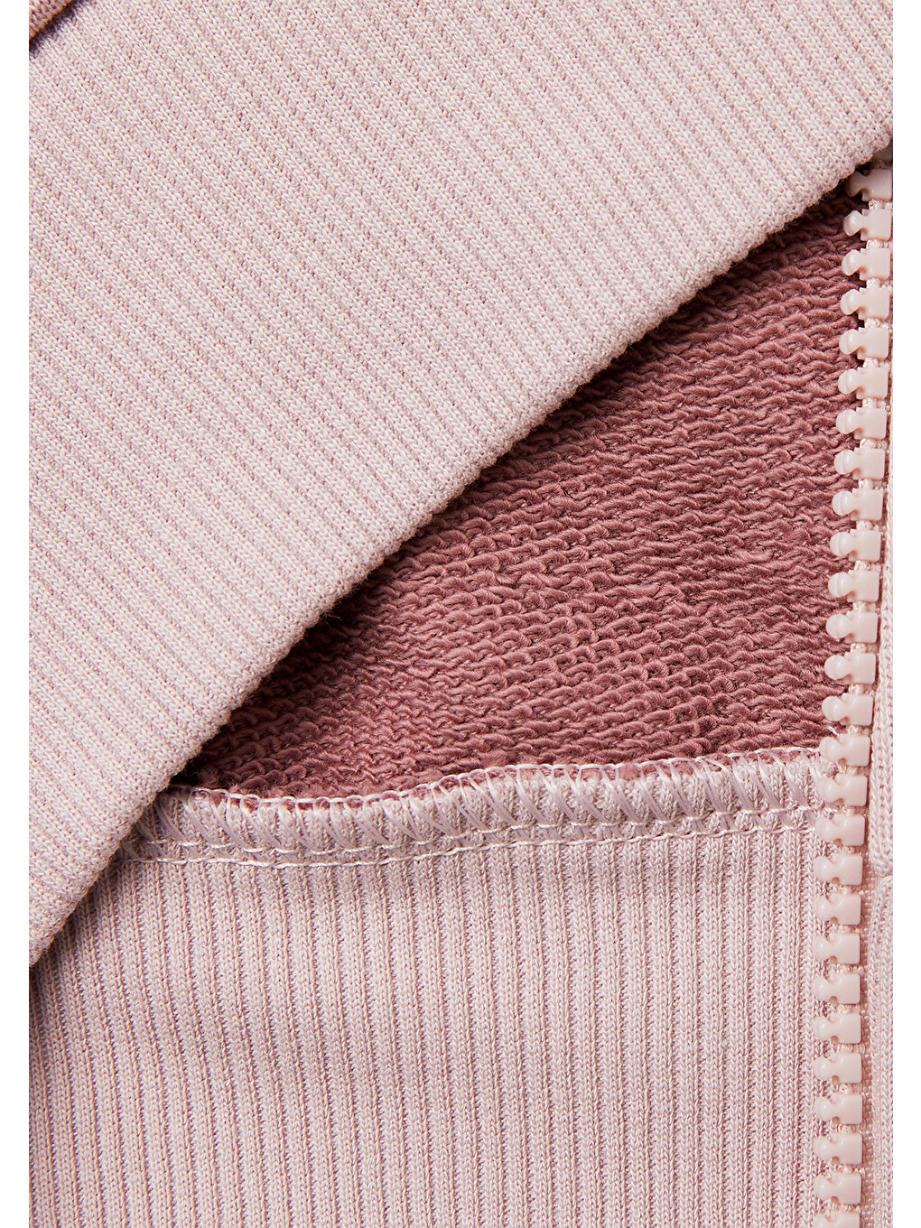 Pembe Kız Çocuk Gül Kurusu Simli Logolu Fermuarlı Cepli Kapüşonlu Yüksek Yaka Sweatshirt-2