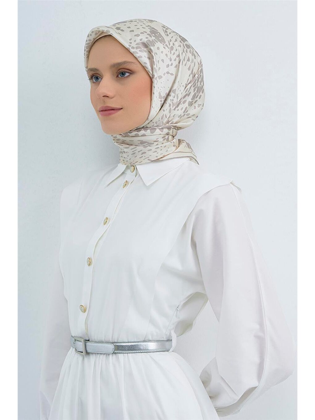 Ekru Saf İpek Sura Eşarp 9552D 85-1