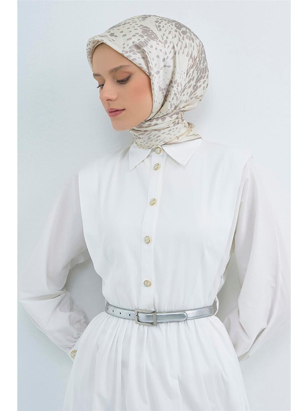 Ekru Saf İpek Sura Eşarp 9552D 85-2