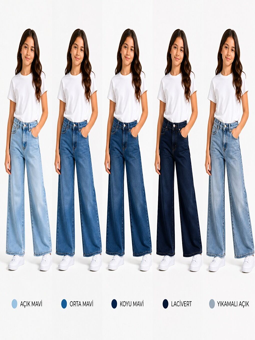 Lacivert kids Wideleg Kız Çocuk Jean Pantolon-2