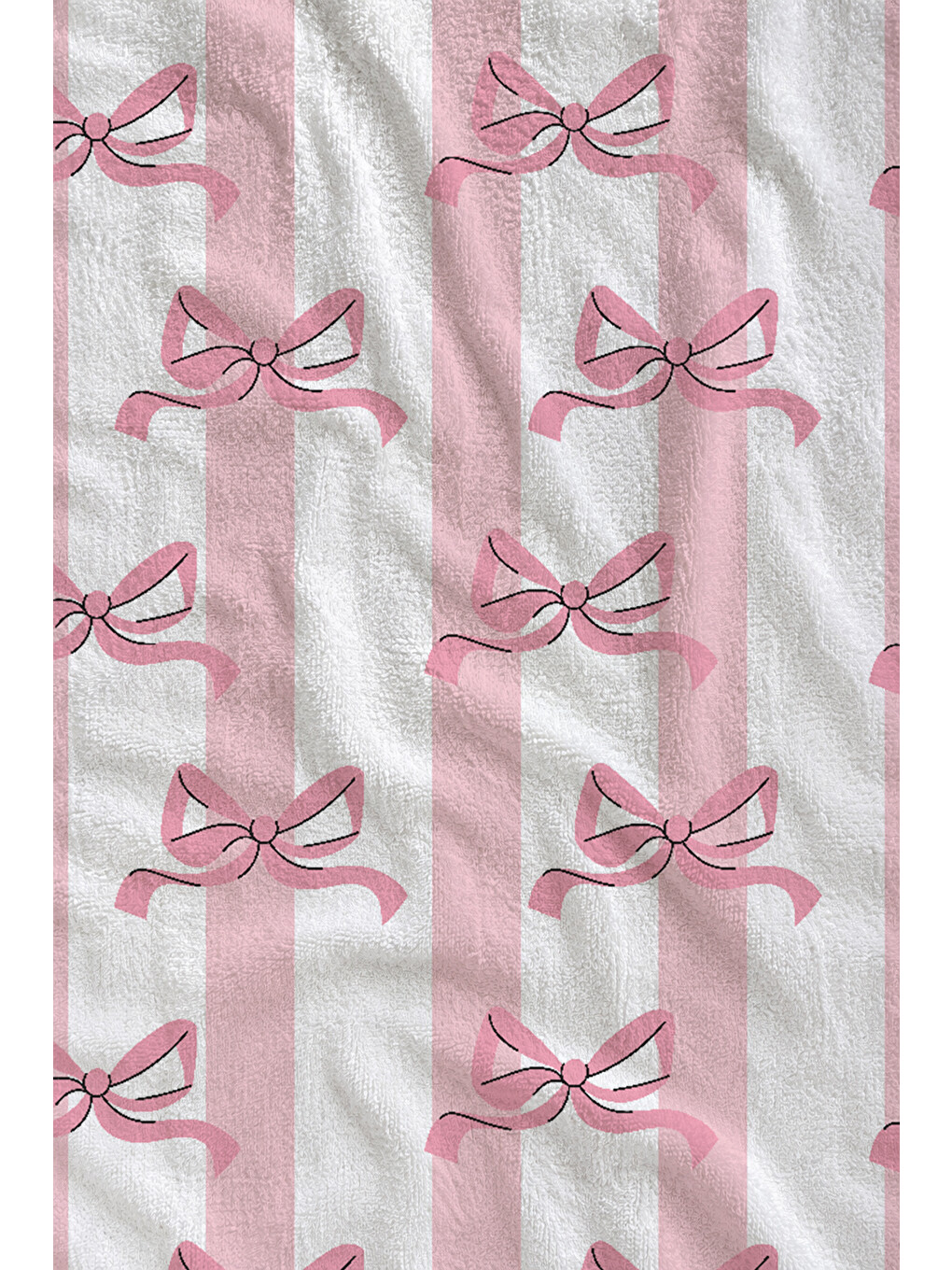 Beyaz Pembe Büyük Fiyonk Desenli 70x150 Cm Dijital Baskılı Plaj Ve Banyo Havlusu-1