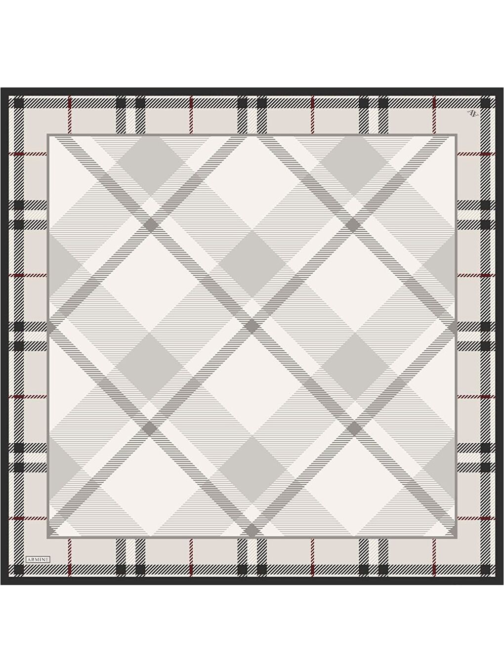 Ekru Geometrik Desenli Saf İpek Twill Eşarp 9418D 82-3