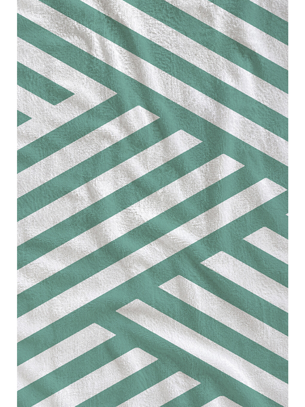 Ekru Mint Beyaz Diyagonal Geometrik Çizgili 70x150 Cm Dijital Baskılı Plaj Ve Banyo Havlusu-1