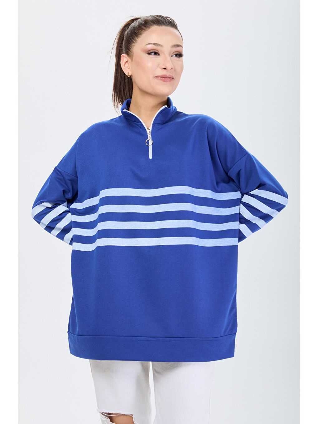 Hakim Yaka Kadın Mavi Sweat - 13101