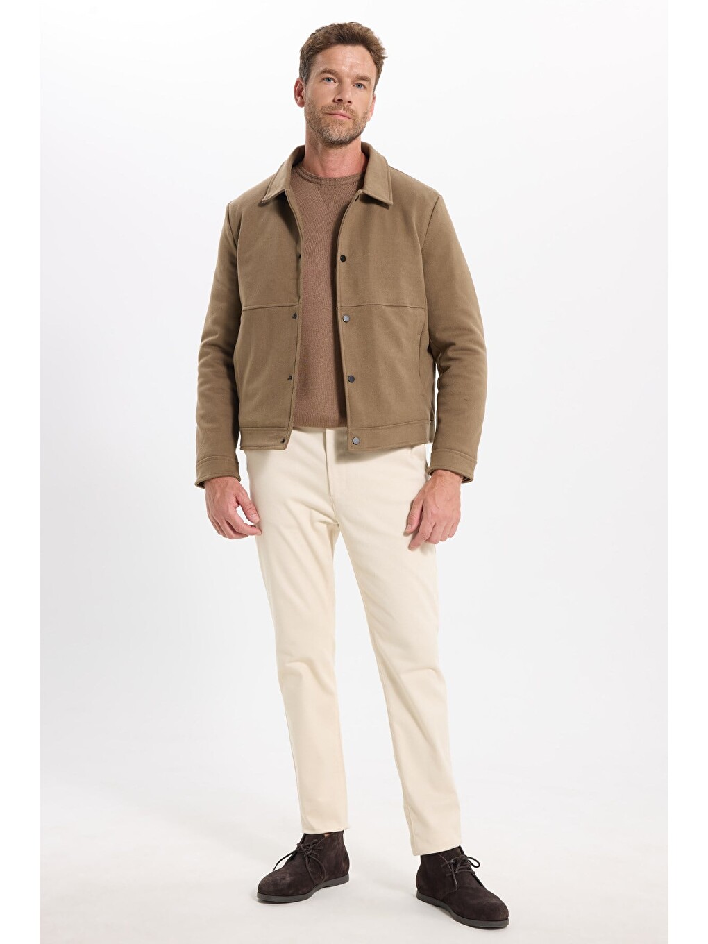 Erkek Slim Fit Dar Kesim Çift Cepli Çıtçıt Kapamalı Kahverengi Mont-1