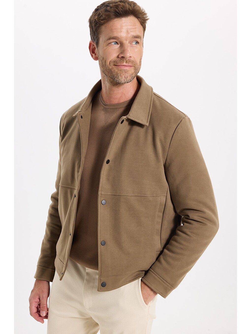Erkek Slim Fit Dar Kesim Çift Cepli Çıtçıt Kapamalı Kahverengi Mont-2