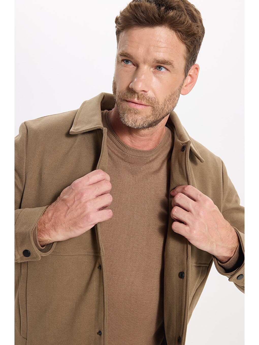 Erkek Slim Fit Dar Kesim Çift Cepli Çıtçıt Kapamalı Kahverengi Mont-3