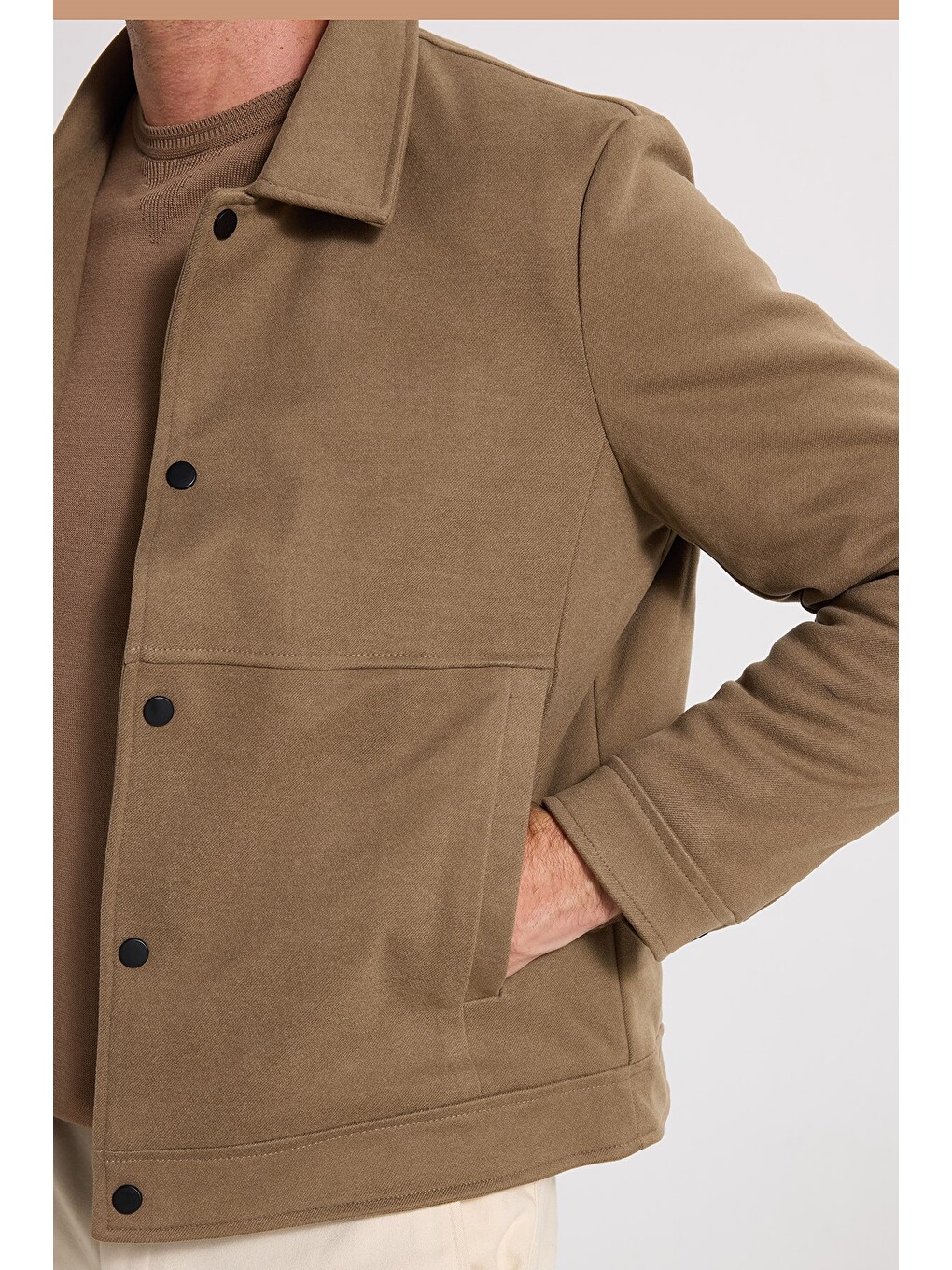 Erkek Slim Fit Dar Kesim Çift Cepli Çıtçıt Kapamalı Kahverengi Mont-4