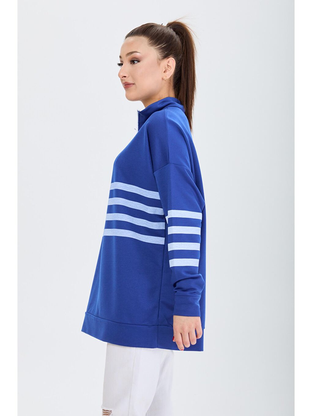 Hakim Yaka Kadın Mavi Sweat - 13101-2