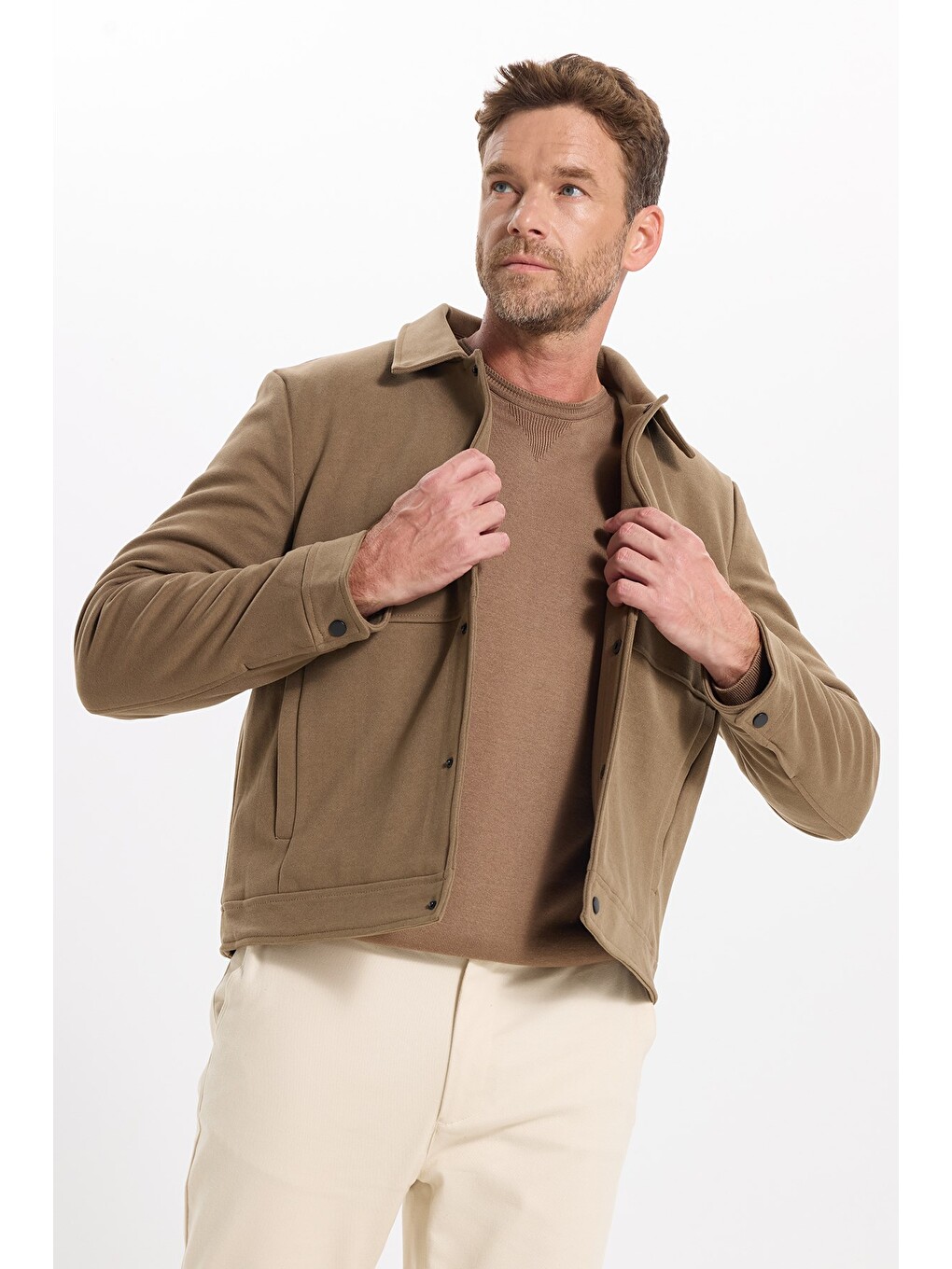 Erkek Slim Fit Dar Kesim Çift Cepli Çıtçıt Kapamalı Kahverengi Mont-8