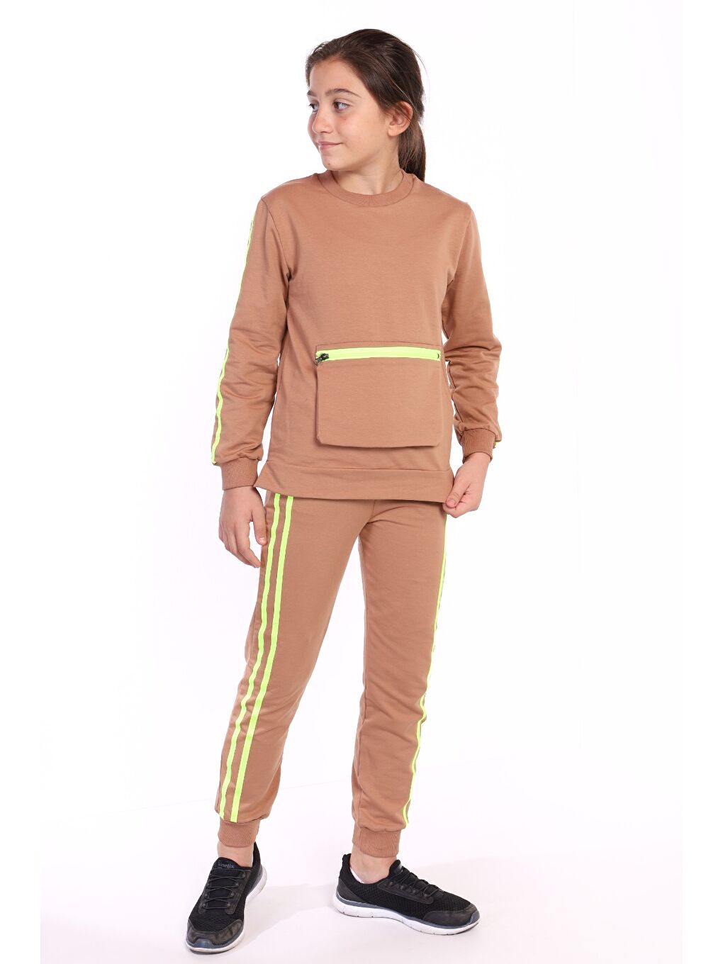 Turuncu Kız Çocuk Garni Detaylı Eşofman Takım-3