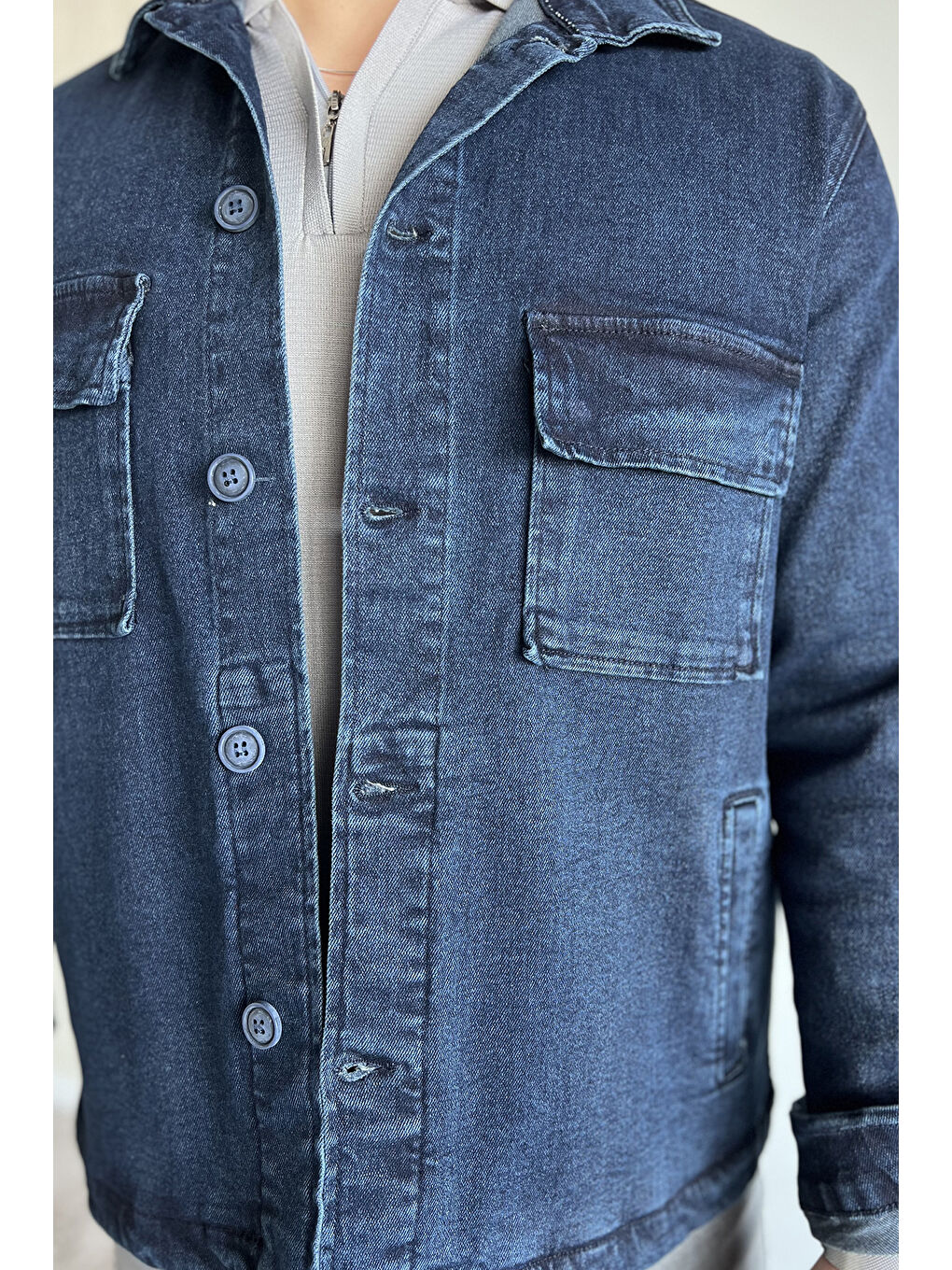 Lacivert Erkek Jean Ceket-3